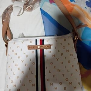 Tommy Hilfiger White and Brown Crossbody Bag
